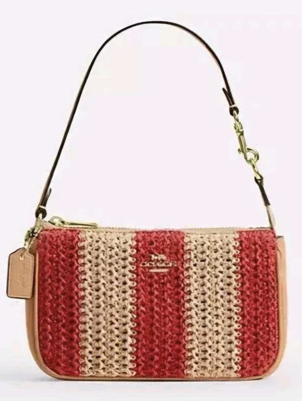 NWT Coach Nolita 19 Sm. Grab Clutch Raffia & Leather Red & Tan